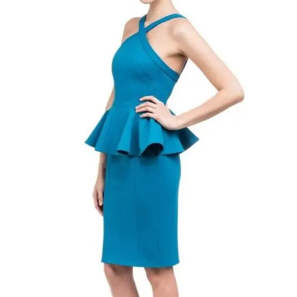NWT ZAC Zac Posen Blue Cerulean Peplum Dress - Picture 2 of 9